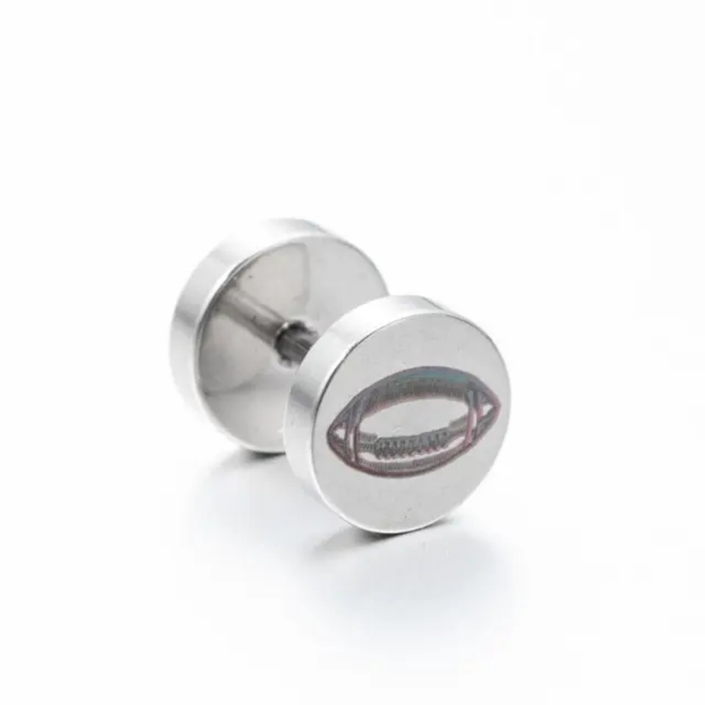 Football Sterling Silver Mens disk earring